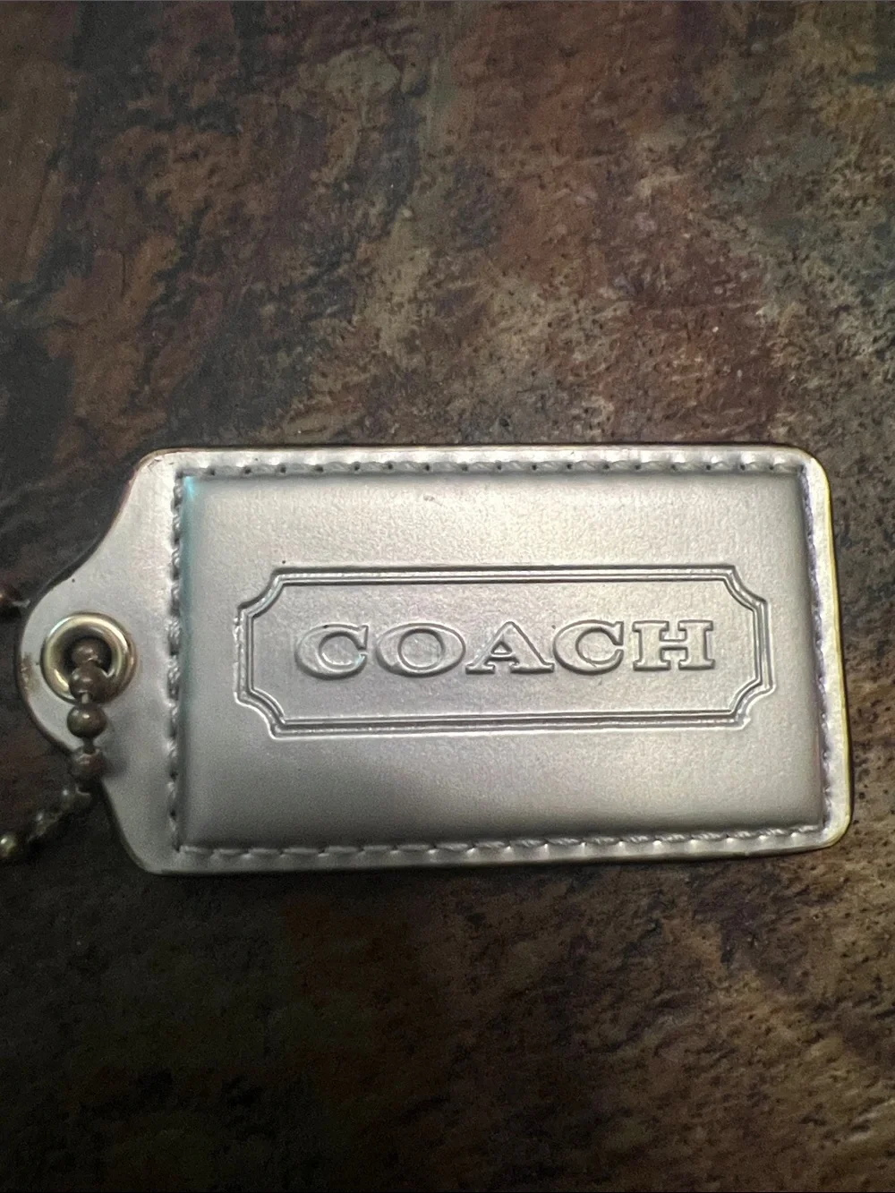 Large (3”) Coach Silver Leather Logo Tag Keyring